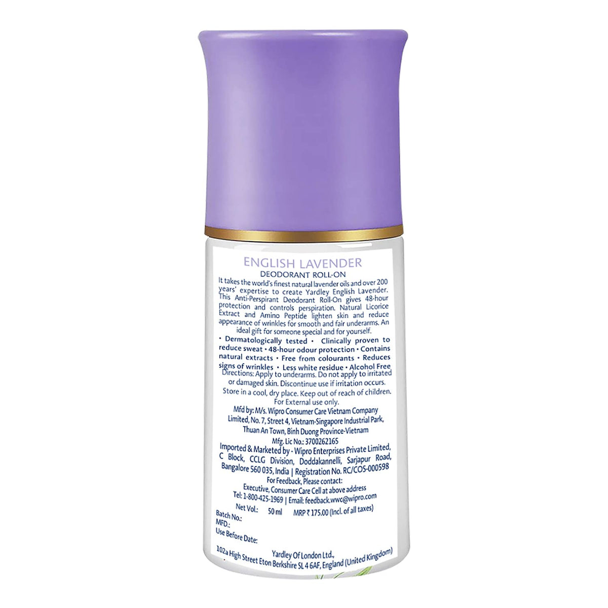Yardley London English Lavender Anti Perspirant Deodorant Roll On For Women, Floral, 50ml (Pack of 2)