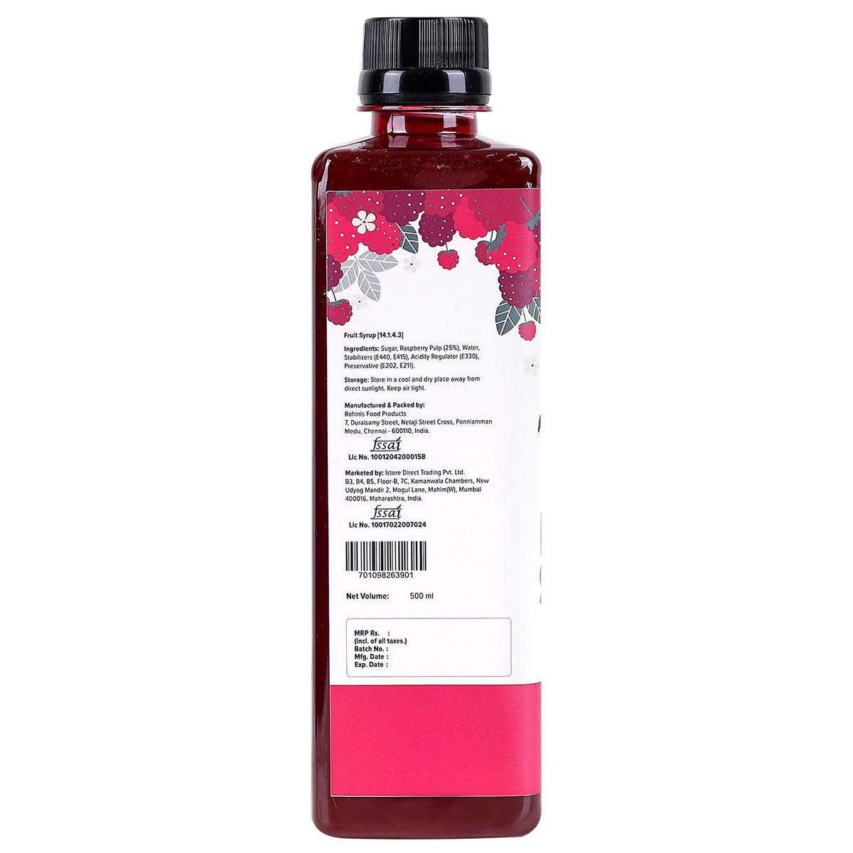 Urban Platter Raspberry Syrup, 500ml / 17fl.oz [Plant-Based, Thick, Real Fruits]