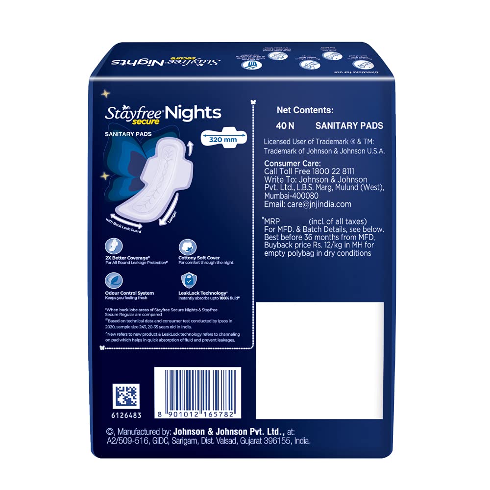 Stayfree Secure Nights XXL Sanitary Pads for Women | 120 Pads Combo Pack| Cottony Soft Cover | Upto 100% leakage protection | Buy XXL at XL price | Absorbs 2x Faster with Wider Back