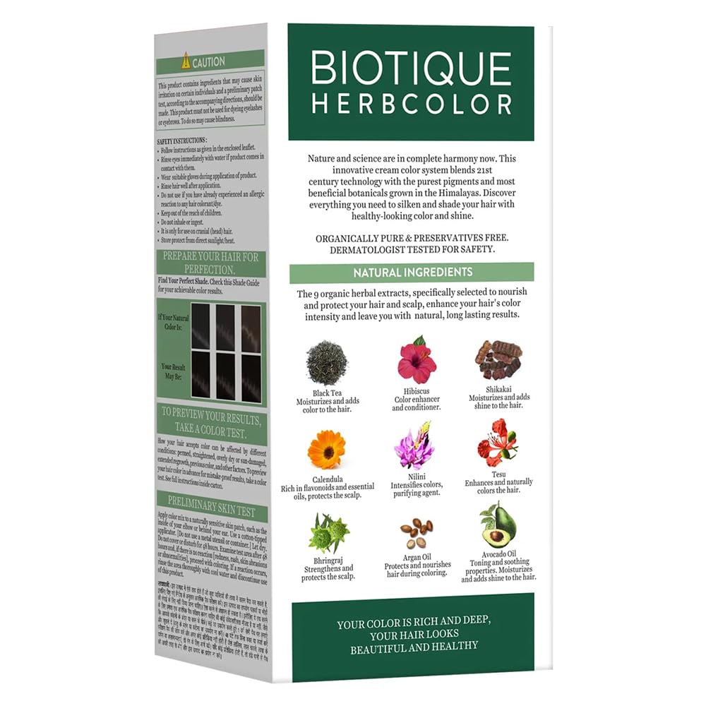 Biotique Herbcolor Conditioning Hair Colour l Ammonia Free Hair Color l 9 Organic Herbal Extracts l Natural and Healthy Shine l 50g + 110ml| Darkest Brown 3N (Pack of 1)