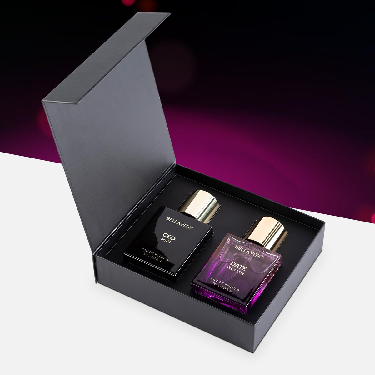 Bella Vita Luxury CEO Man & Date Woman Gift Set | Long Lasting EDP 2x50ml Perfume for Unisex | with Lemon, Lavender | Floral, Fruity, Woody Long Lasting EDP Fragrance Scent