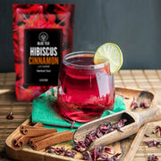 BLUE TEA - Hibiscus Cinnamon and Clove Tea - 100gm (100 Cups) | SKIN GLOW ENHANCING TEA | Vitamin-C Rich | Tangy Taste - Flower Based - Herbal Tea - Caffeine Free | Zipper Pack