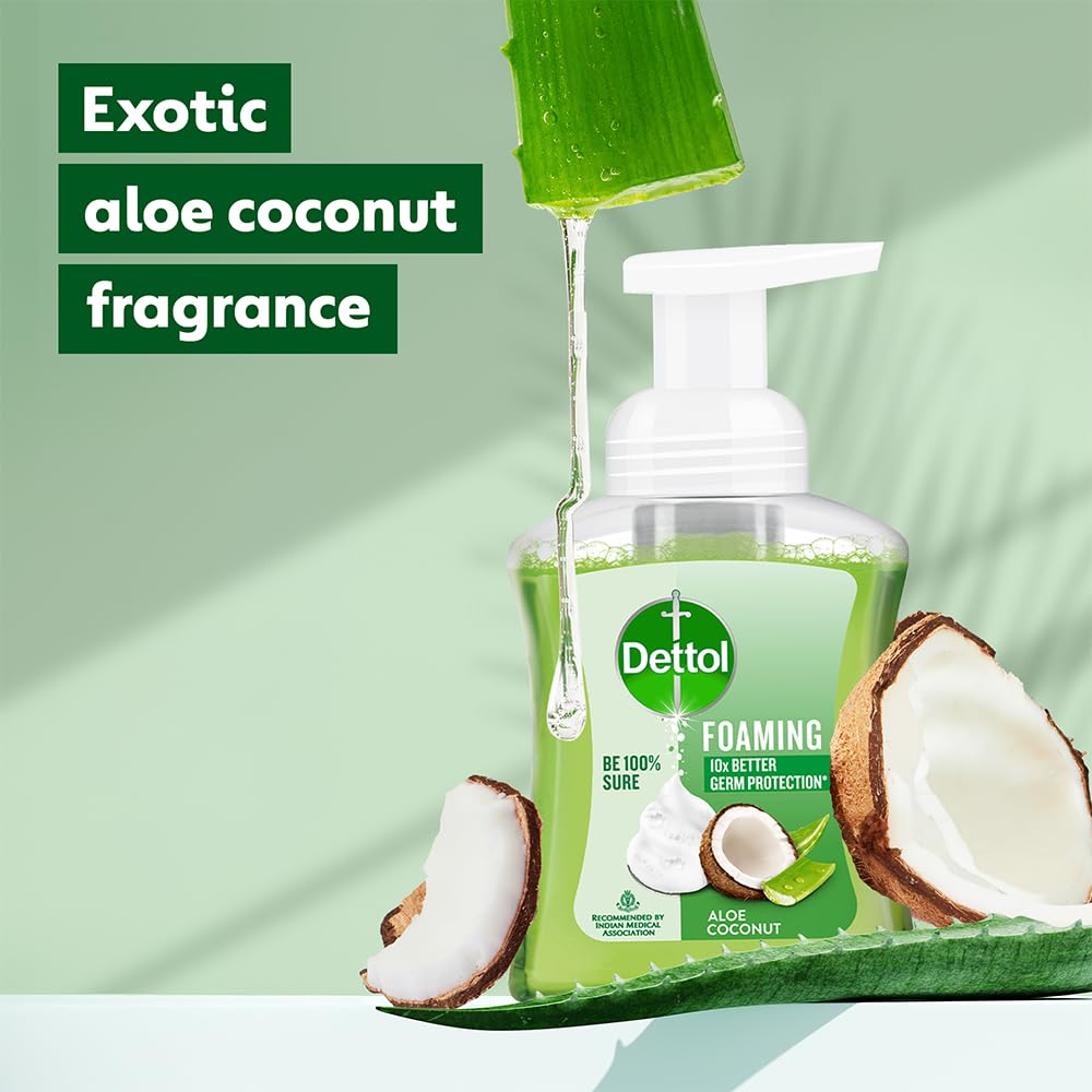 Dettol Foaming Handwash Pump - Aloe Coconut, 250ml | Rich Foam | Moisturizing Hand Wash | Soft on Hands