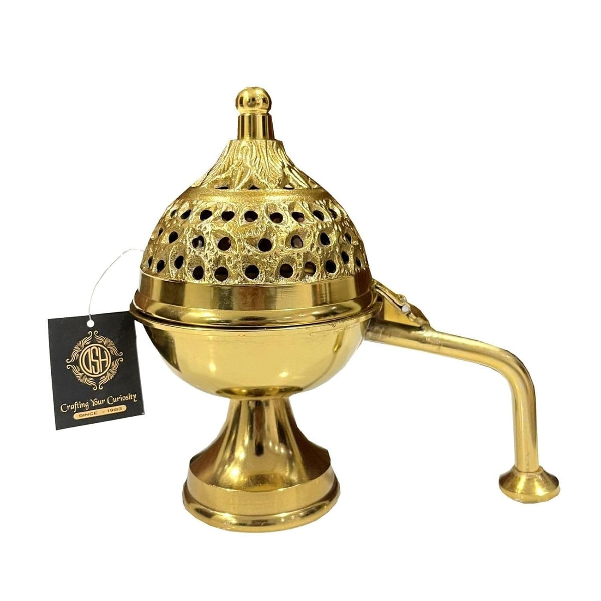 DSH CRAFTING YOUR CURIOSITY Dsh Home Purifying Brass Dhuna Loban Burner Dhooni Dhoop Dani Dhuni Brass Table Dhoop Dani Incense Burner for Loban. (Gold)