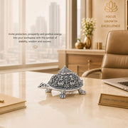 DIVINITI 999 Silver Plated Ashta Lakshmi Tortoise (Kachua) Idol with Sri Yantra Pyramid|Gift Box Included|Vastu & Feng Shui Showpiece for Wealth, Prosperity|Home, Office & Pooja Décor|7.5 x 4 cm