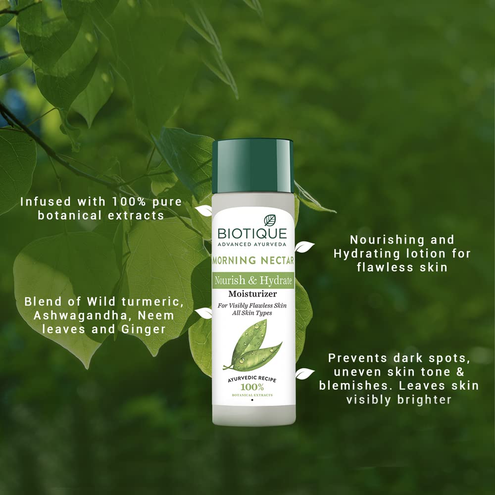 Biotique Morning Nectar Flawless Skin Moisturizer Cream L Prevents Dark Spots, Blackheads And Blemishes L Visibly Flawless Skin L Nourishes And Hydrates Skin L All Skin Types L 120Ml (Pack Of 2)