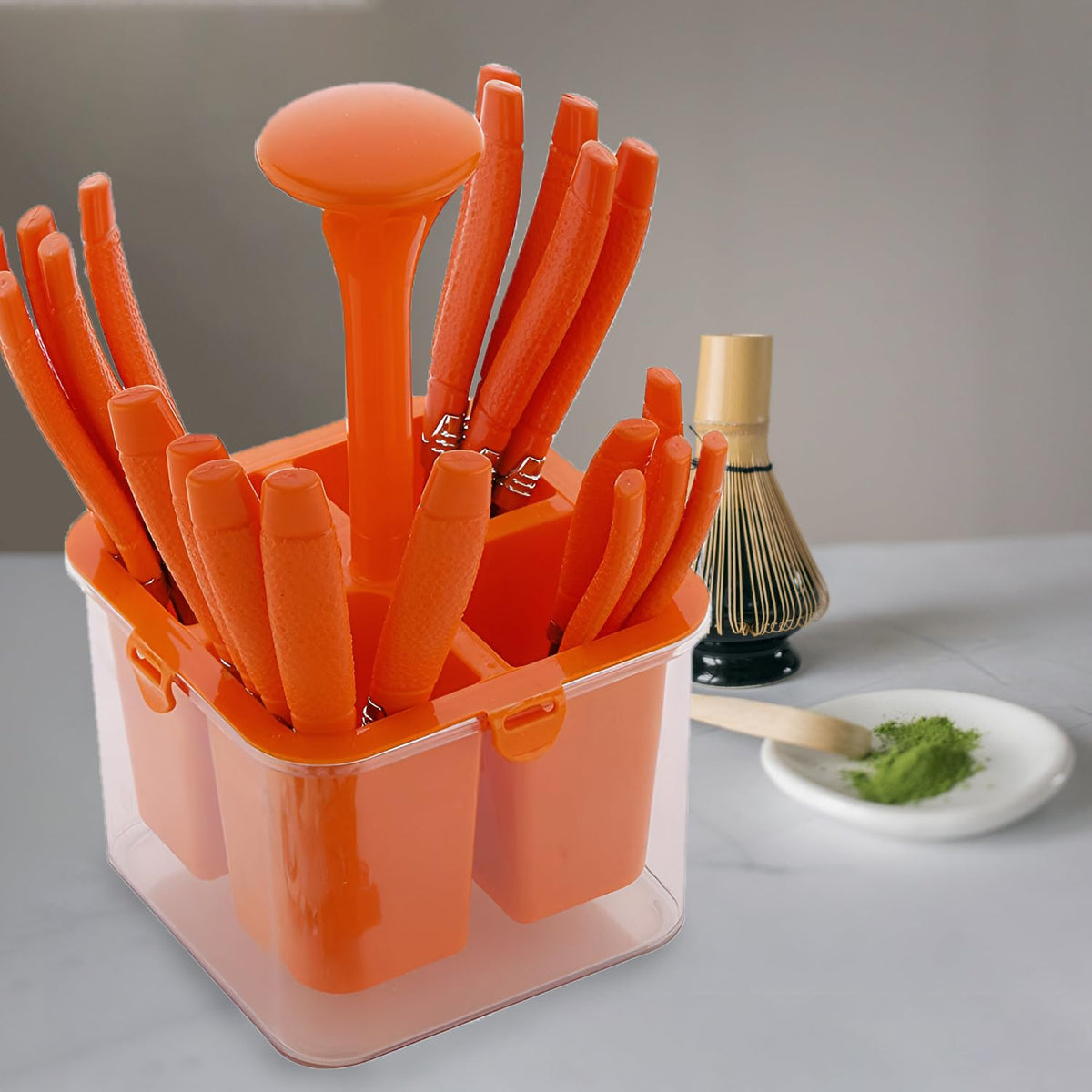 Parage 25 Pieces Camry Premium Stainless Steel Cutlery Set with Storage Box | Spoons Set |Home & Kitchen and Dining Tableware| Spoon Stand for Dining Table Fancy, (Set of 25, Orange)