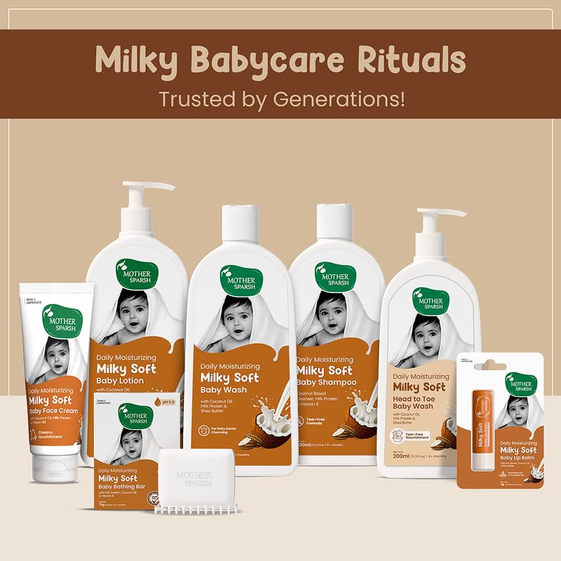 Mother Sparsh Milky Soft Head to Toe Baby Wash -200ml with Milk Protein & Shea Butter | Tear Free 2 in 1 Natural Body Wash & Shampoo for Babies
