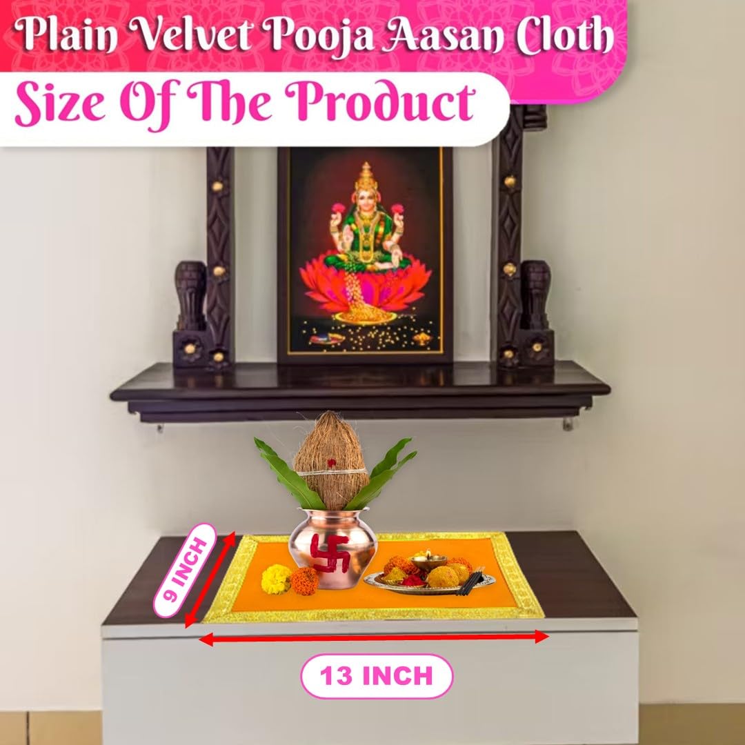 Bhakti Lehar Orange Velvet Pooja Cloth | Aasan for God Idol Sitting, Mandir Shelf, Puja Chowki Table and Home Temple Decoration - Pack of 4 (9 x 13 Inch)