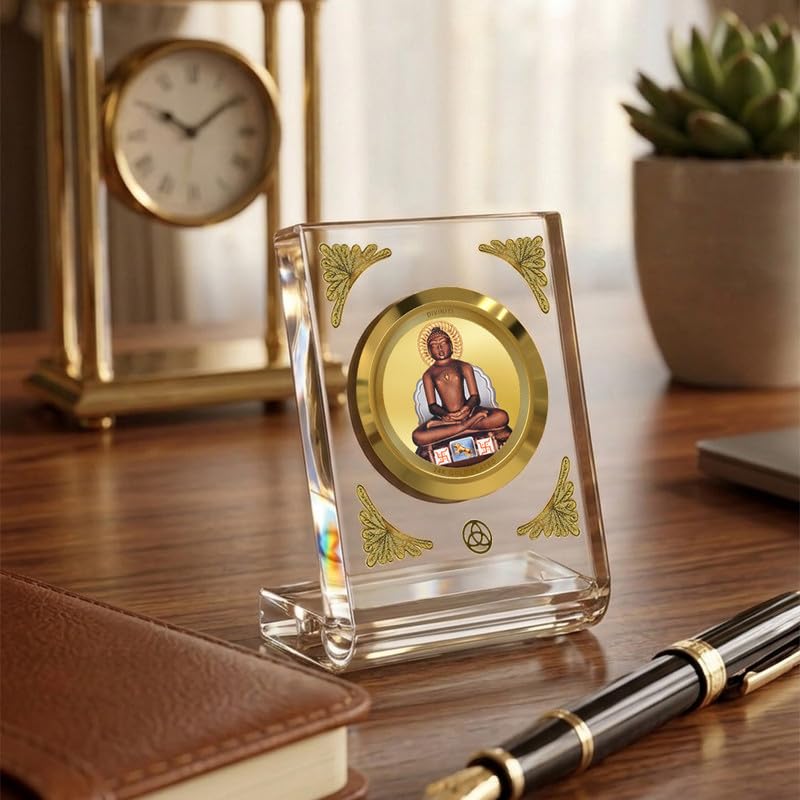 DIVINITI 24K Gold Plated Religious Car Dashboard Frame | Premium God Idol Frame for Car, Home Mandir & Office Table | Spiritual Gift, Decorative Showpiece | Mahavir