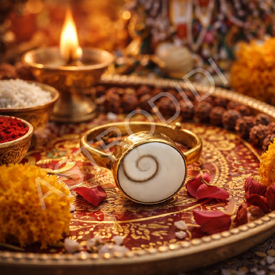 ASTRODIDI Gomti Chakra Ring Natural Gomati Chakram Stone Adjustable Ring | Astrological Gemstone | Unisex Both for Men & Women