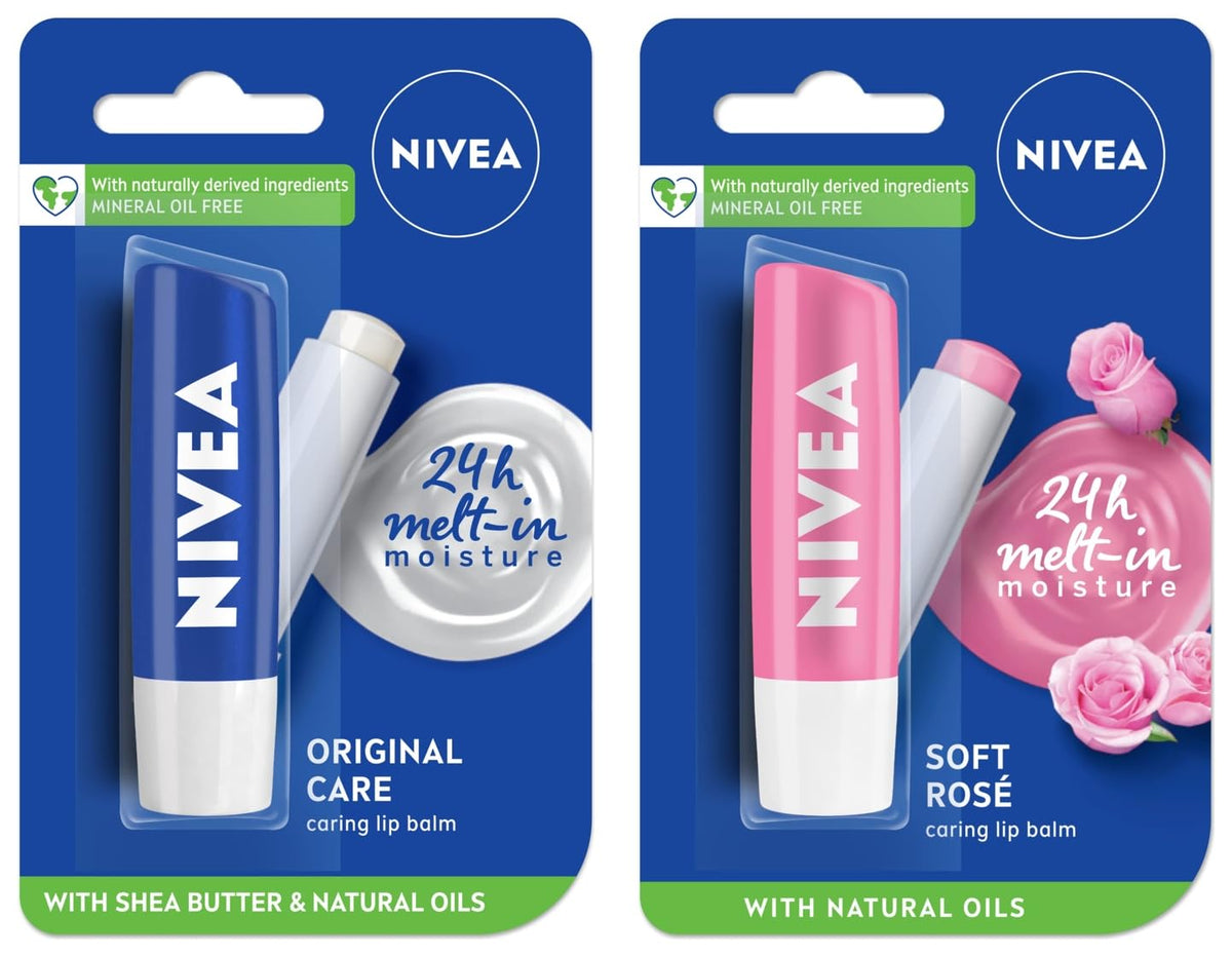 NIVEA Lip Balm, Original Care, 4.8g & NIVEA Lip Balm, Soft Rose, 4.8g