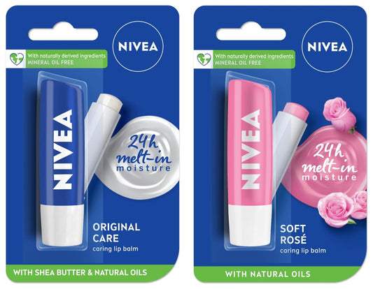 NIVEA Lip Balm, Original Care, 4.8g & NIVEA Lip Balm, Soft Rose, 4.8g