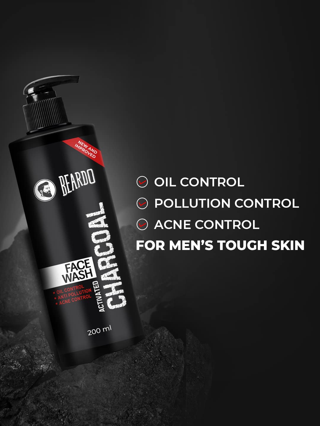 Beardo Activated Charcoal Face Wash for men, 200ml | For Deep Pore Cleaning and Removes Dirt | face wash for acne and pimples | face wash for oily skin (Pack of 3)