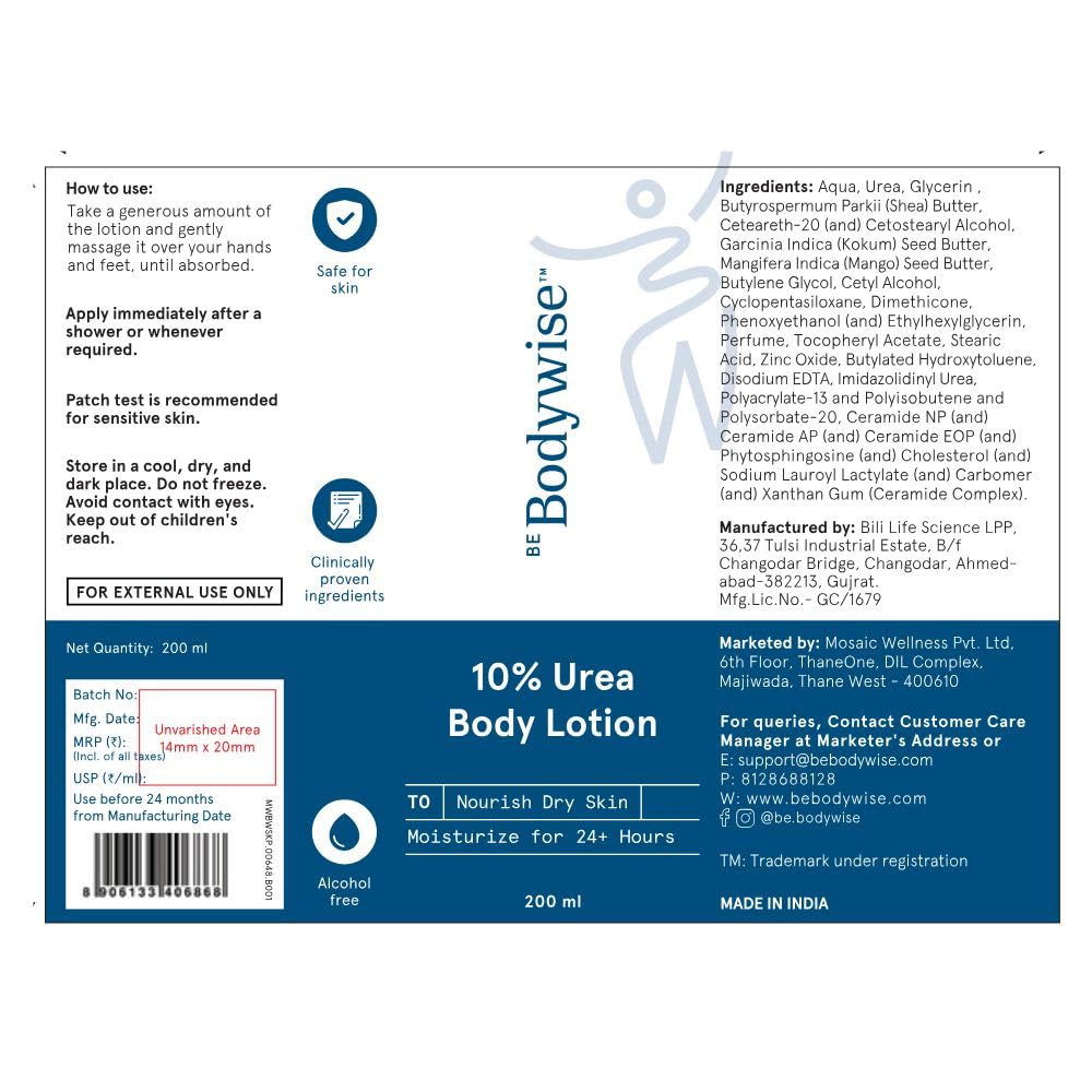 Be Bodywise Dry Skin & Heel Repair Kit | Deeply Hydrates & Exfoliates Skin | Infused with Ceramides | 20% Urea Foot Roll On (50ml) + 10% Urea Body Lotion (200ml)