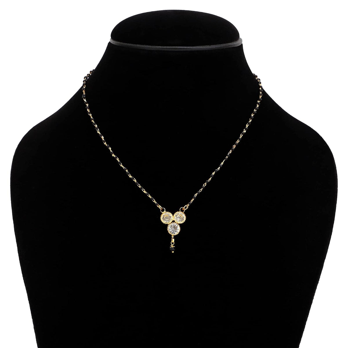 ASTRODIDI Brass 3 Zircon Stones Mangalsutra For Women Girls New Look Black Beads Chain Three Stones Mangal Sutra (Golden, Black)