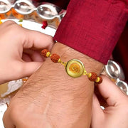 Diviniti Om with Gayatri Mantra Rudraksha Rakhi with 22MM 24K Gold Plated Foil Divine Raksha Bandhan Gift