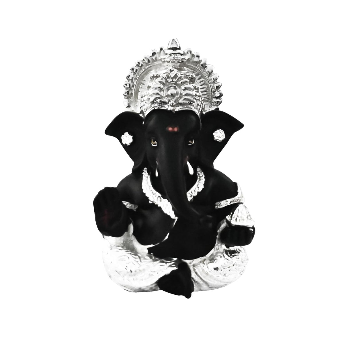 DIVINITI 999 Silver Plated Ganesha Idol for Home Decor Puja |Ganesh Idol for Home Decor Ganpati for Gift 3.5 inches |Ganesh Statue Gift for Office Desk Puja Room Figurine (8.89 x 5.08 cm) (Black)