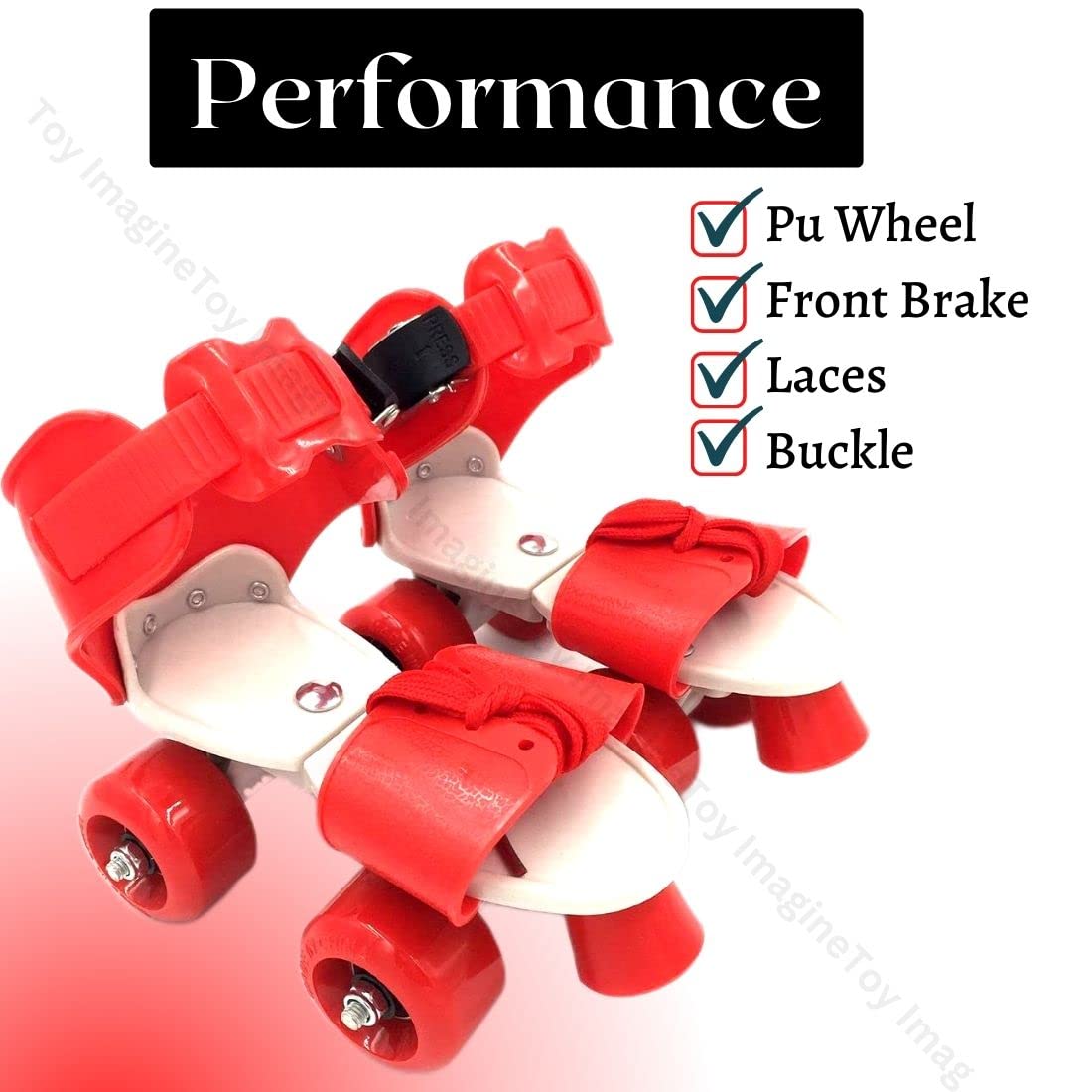 Toy Imagine® Roller Inline Skates for Kids | Adjustable Size Skating Shoes with Front Brake | 4 Pu Wheels | Skates for Boys & Girls Age 4-8 | Kids Roller Skates for School Sports(Red)