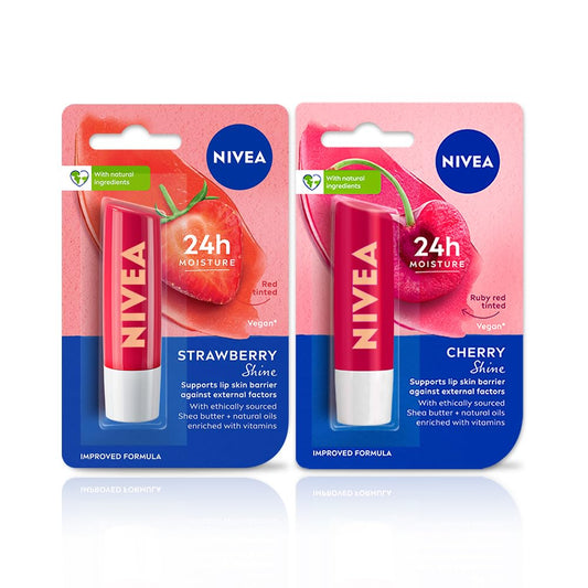 NIVEA Lip Balm, Strawberry Shine And Cherry Shine,(Pack of 2)