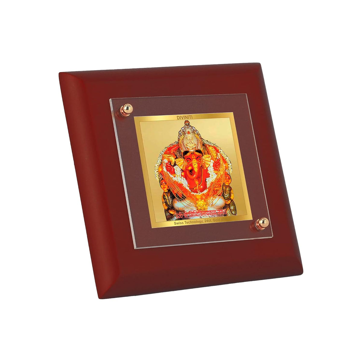 DIVINITI Lord Siddhivinayak 24K Gold Plated MDF Photo Frame|Premium Religious Table Top Frame for Home, Office & Prayer Room|Luxury Spiritual Gift Item for Housewarming, Festive Gifting|10 x 10 CM