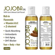 KEYA SETH AROMATHERAPY Jojoba Oil for Face, Body & Hair – Moisturizing, Anti-Aging, Sunburn Care, Hair Growth with Flavonoids, Vitamin A & E 100ml