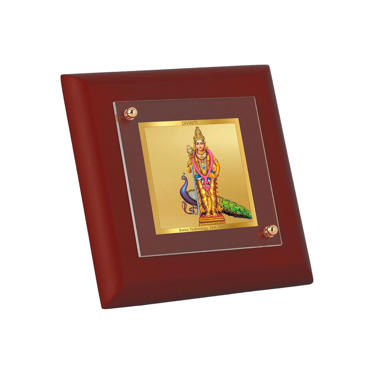 DIVINITI Lord Murugan 24K Gold Plated MDF Photo Frame|Premium Religious Table Top Frame for Home, Office & Prayer Room|Luxury Spiritual Gift Item for Housewarming, Festive Gifting|10 x 10 CM