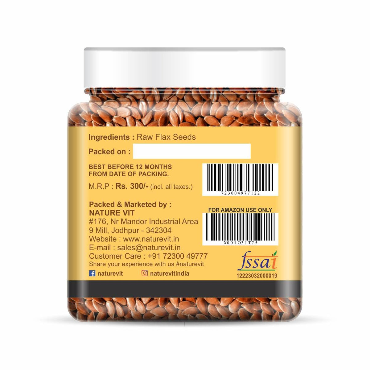 NatureVit Raw Flax Seeds 250g | Alsi Seeds | Fibre Rich | Flax Seeds for Hair Growth | Seeds for Eating