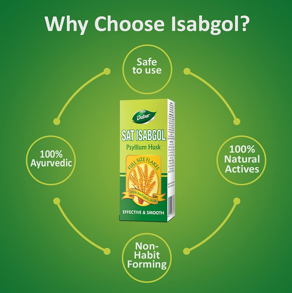 Dabur Sat Isabgol (Psyllium Husk) - 180/200 g | Rich in Fiber | Provides Effective Relief From Constipation & Bloating | Promotes Bowel Health | Non Habit Forming | 100% Ayurvedic (Pack of 2)