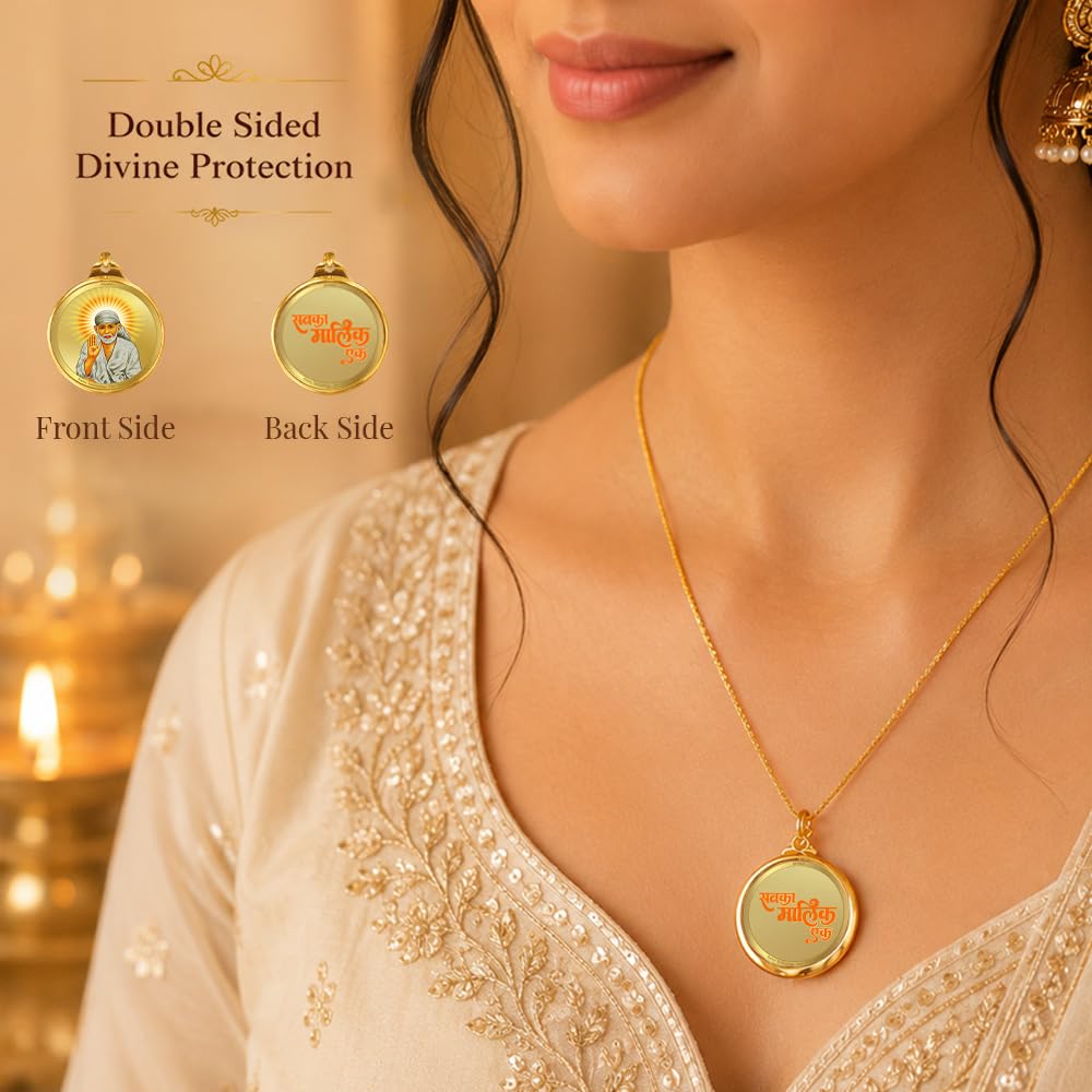 DIVINITI 24K Gold Plated Double-Sided Religious Pendant with Premium Gift Box, Spiritual Locket for Men & Women, Devotional Jewellery for Gifting & Everyday Wear | Sai Baba & Om