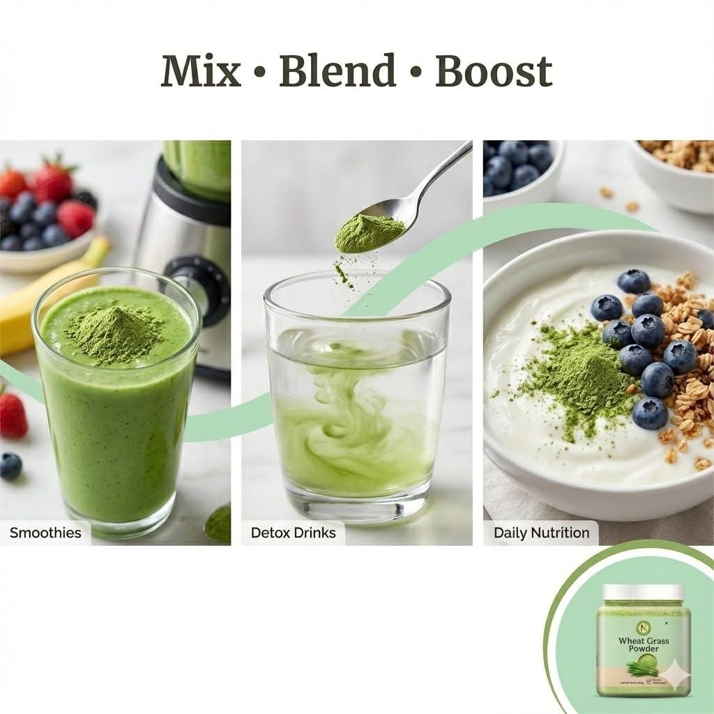 NatureVit Wheatgrass Powder 100g | Alkalizing Superfood Rich in Chlorophyll, Fiber & Antioxidants | Vegan, Non-GMO, Gluten-Free | Detox & Energy Booster