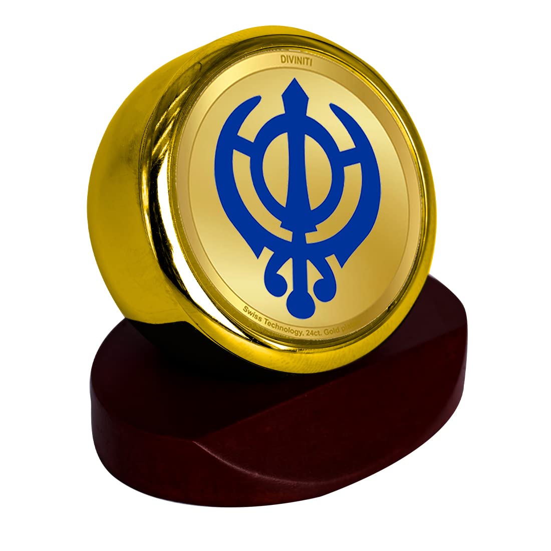 DIVINITI 24K Gold Plated Religious Car Dashboard Frame | Premium God Idol Frame for Car, Home Mandir & Office Table | Spiritual Gift, Decorative Showpiece | Khanda Sahib