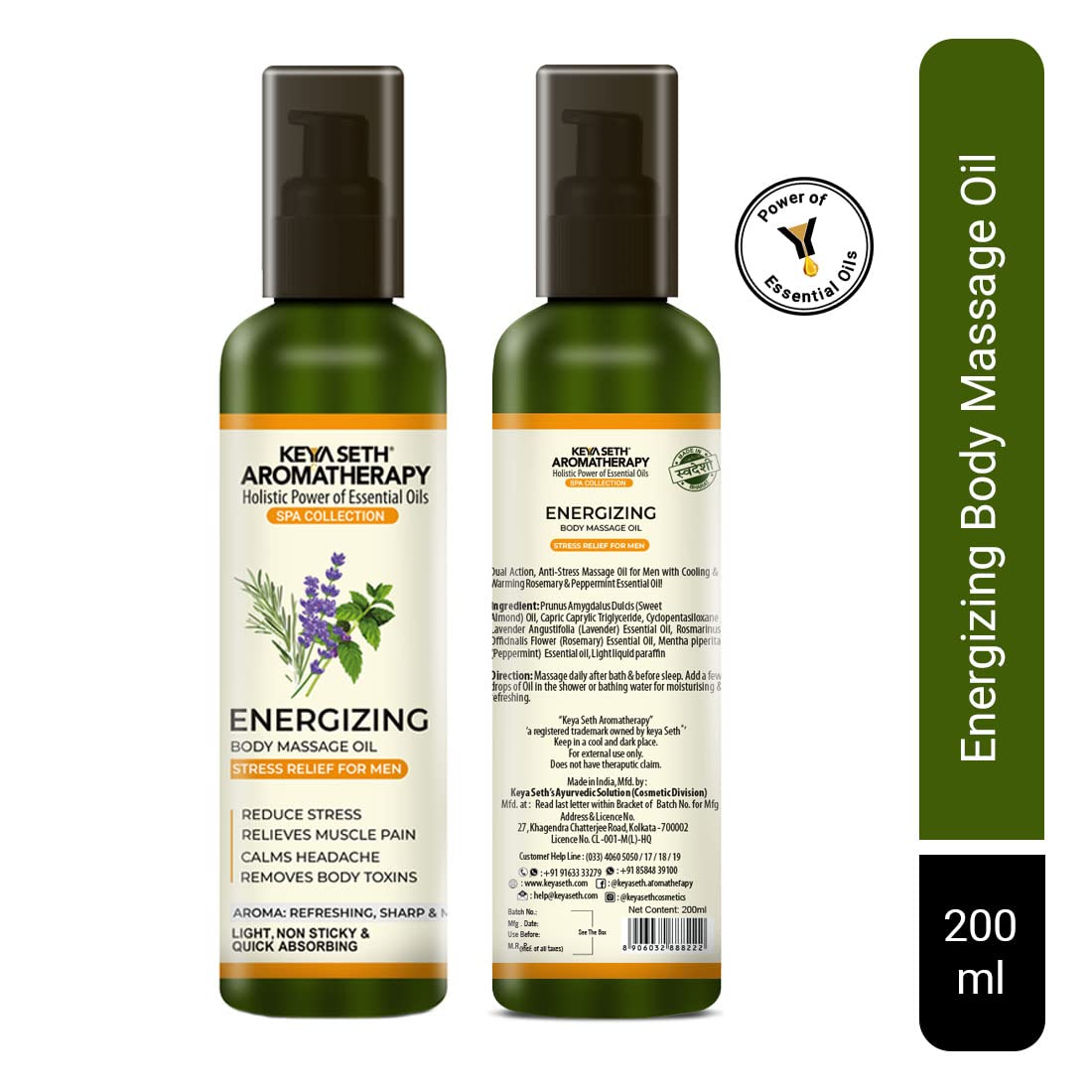 KEYA SETH AROMATHERAPY, DEVICE OF DROP Energizing Body Massage Oil For Men, Reduce Stress, Relieves Muscle Pain, Calms Headaches & Removes Body Toxins (200 Ml)