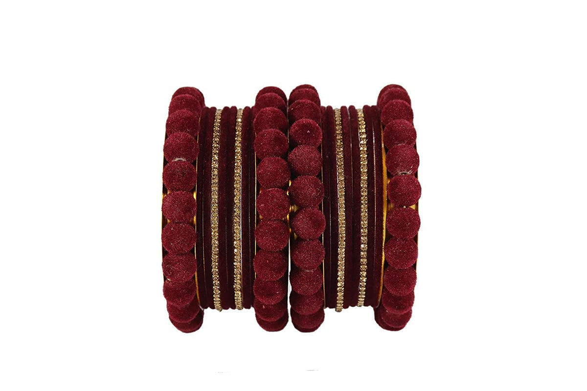 NMII Metal With Zircon Gemstone Studded Glossy Finished Traditional Bangle set for Women and Girls