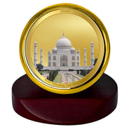 DIVINITI 24K Gold Plated Taj Mahal Metallic Idol for Home Decor, Pooja Room, Office Desk & Car Dashboard | Premium Religious Gift with Wooden Stand for Blessings & Positivity|5.5 x 5.0 CM