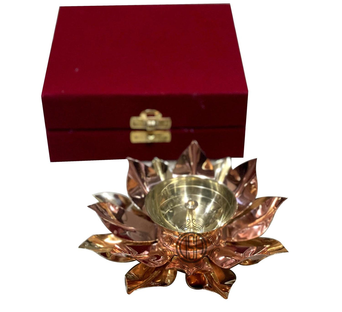 DSH Copper Brass Diya for Pooja Room Lotus Shape with Gift Box Akhand Jyot Diya Deepak for Diwali Festival Gift Item (Large)