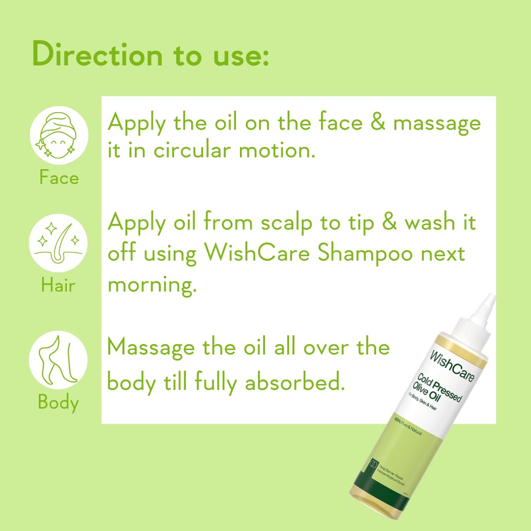 WishCare® 100% Pure Premium Cold Pressed Olive Oil for Hair & Skin - 200ml (Pack of 2)
