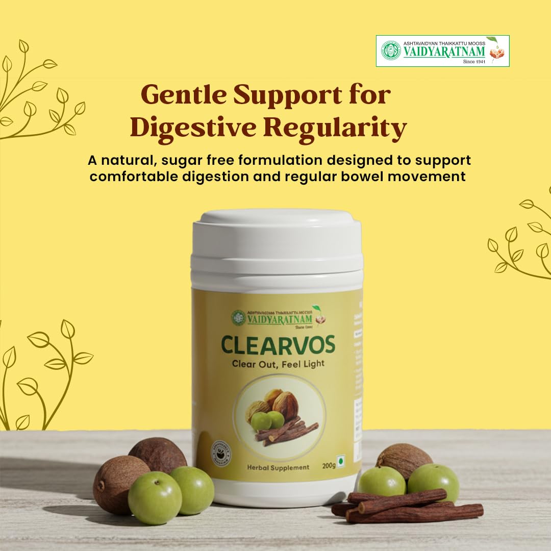 Vaidyaratnam Clearvos - 200 gm, For Clear Motion & Relieving Constipation | Natural Relief from Constipation | Constipation Medicine | Regular Bowel Movement Supplement | Regular Bowel Movement Powder | Supports Digestive Comfort & Promote Digestion