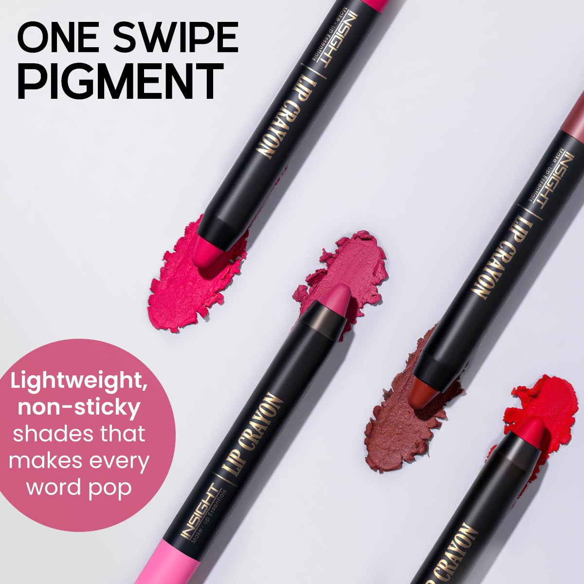 INSIGHT Long Lasting Lip Crayon – All-Day Comfort | Matte Finish | Waterproof | Non-Transfer | Non-Sticky | Enriched with Vitamin E & Kojic Acid | Sharpenable Tip | Full Coverage | Lightweight Lipstick (Smokey Rose) – 7g