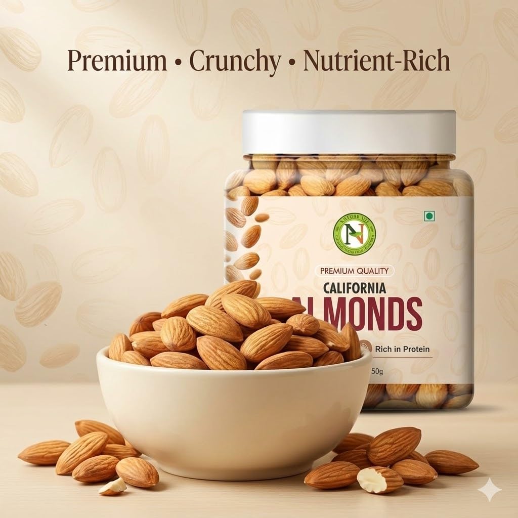 NatureVit California Almonds, 250g [Jar Pack] | High in Fiber | Badam Giri | Rich in Protein | Magnesium | Phosphorus and Dietary Fibre | Dry Fruits & Nuts | Value Pack