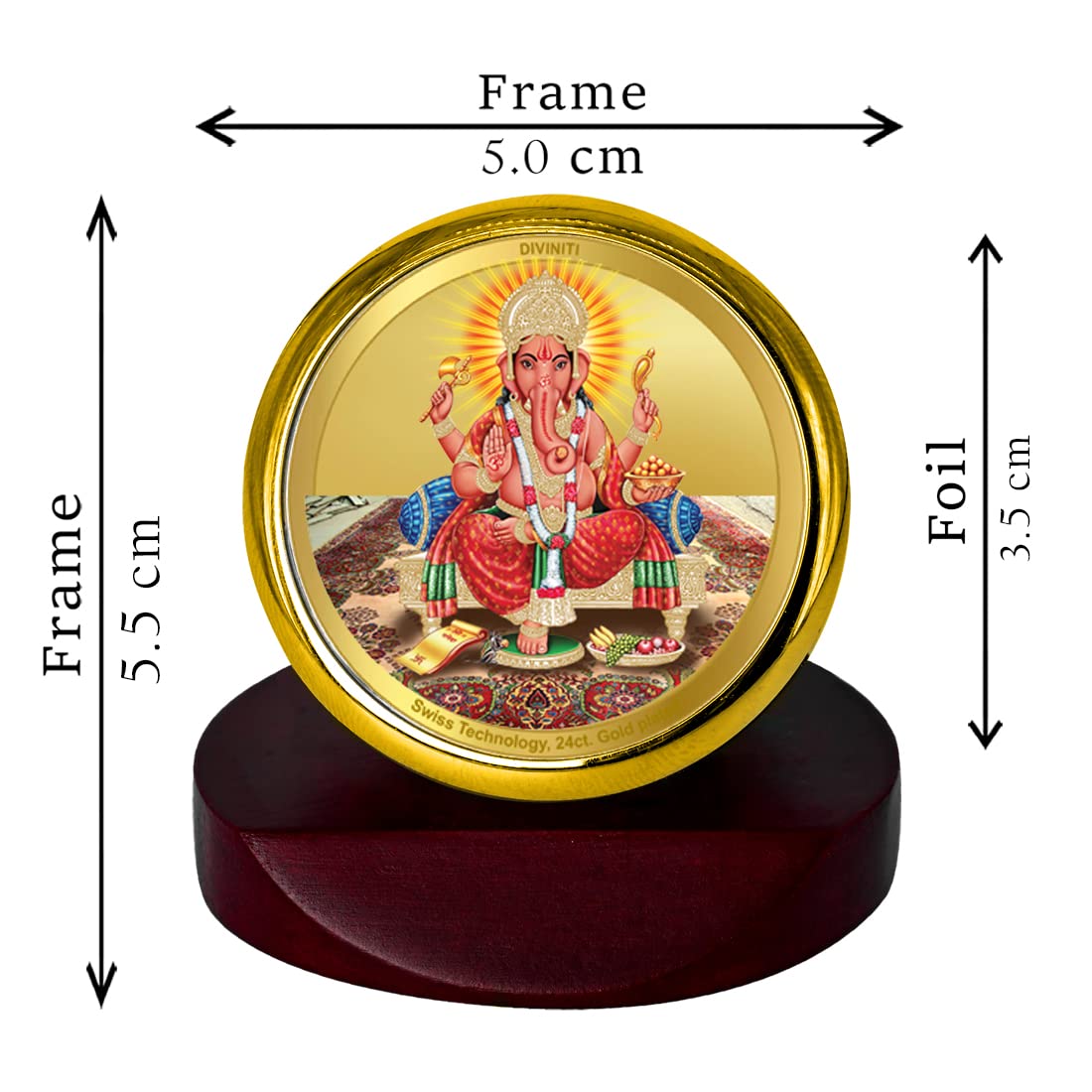 DIVINITI 24K Gold Plated Religious Car Dashboard Frame | Premium God Idol Frame for Car, Home Mandir & Office Table | Spiritual Gift, Decorative Showpiece | Ganpati