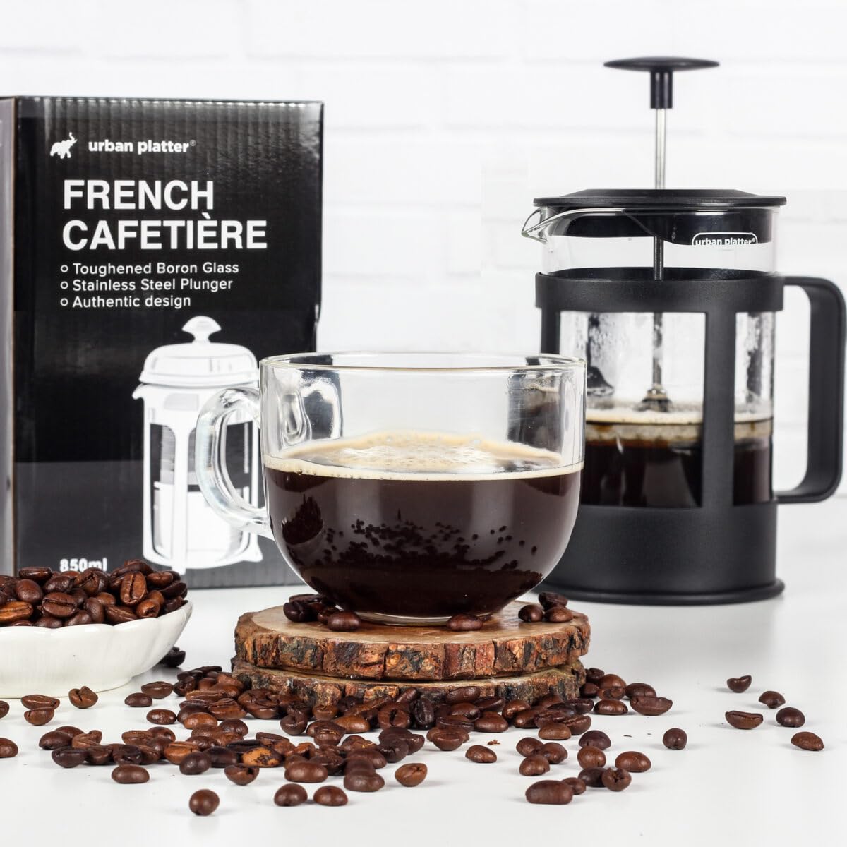 Urban Platter French Press Coffee Maker Pot, 850ml [Toughened Boron Glass, Stainless Steel Plunger]