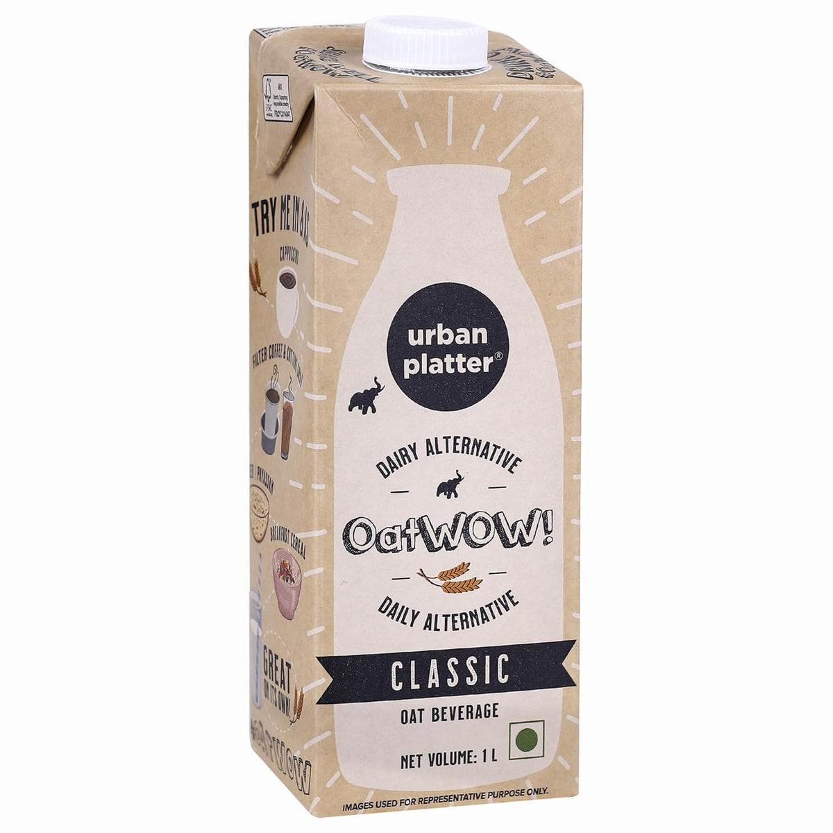 Urban Platter OatWOW Classic Oat Beverage, 1 Litre (Pack of 1, Plant-Based, Milk Alternative, Creamy, Lactose-Free)