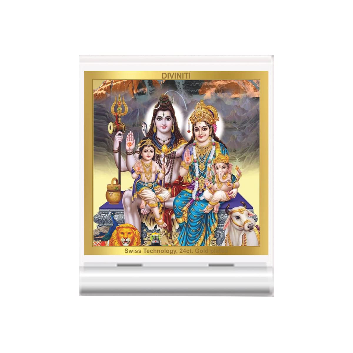 DIVINITI 24K Gold Plated Religious Car Dashboard Frame | Premium God Idol Frame for Car, Home Mandir & Office Table | Spiritual Gift, Decorative Showpiece | Shiv Parivar