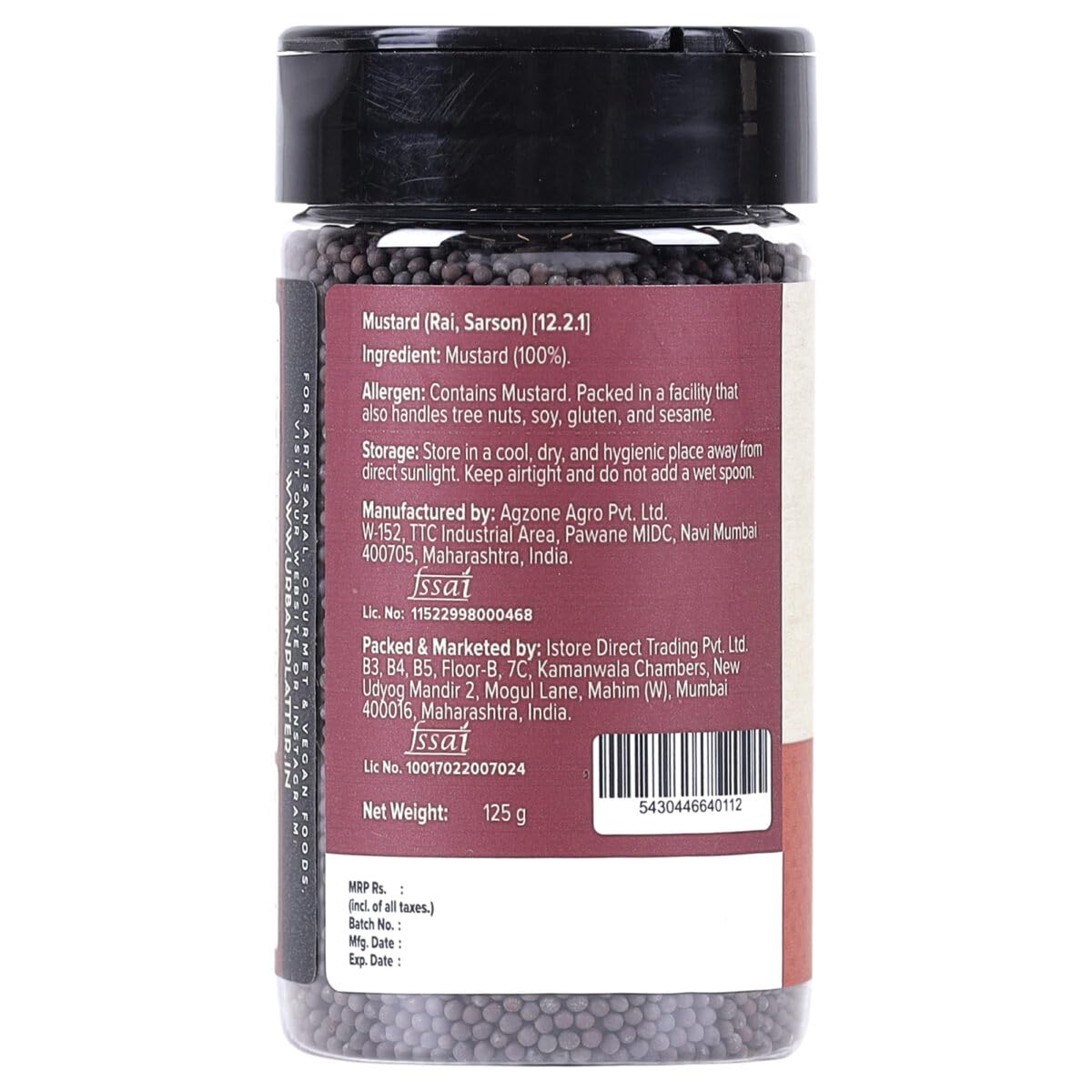 Urban Platter Whole Black Mustard Seeds, 125g (Rai | Sabut Sarson | Whole Spices | Indian Khada Masala)