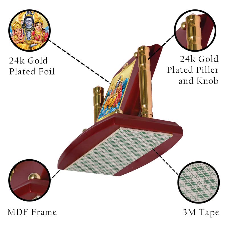 DIVINITI 24K Gold Plated Religious Car Dashboard Frame | Premium God Idol Frame for Car, Home Mandir & Office Table | Spiritual Gift, Decorative Showpiece | Shiv Parivar-1