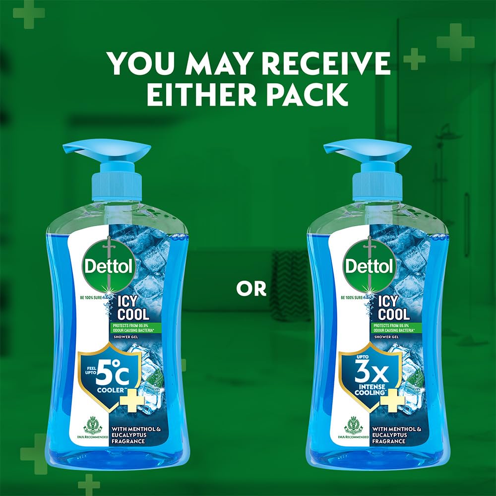 Dettol Icy Cool Body Wash and Shower Gel Pump for Men | Goodness of Salicylic Acid | Menthol Freshness | 500ml Pack of 2