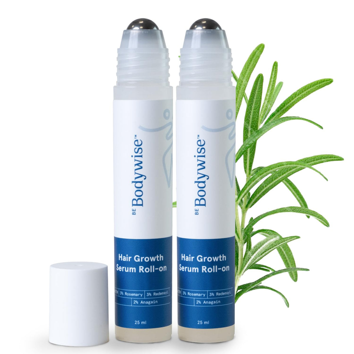 Be Bodywise 3% Redensyl & Rosemary Hair Growth Serum (Roll On) | Pack of 2 |with 2% Anagain | Thicker & Stronger Hair | Prevents Hairfall & Stimulates Hair Follicles | For All Hair Types | 25ml each