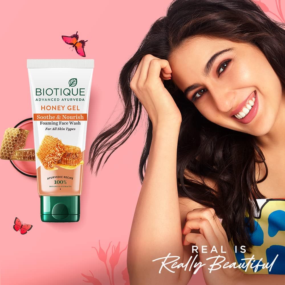Biotique Honey Gel Soothe & Nourish Foaming Face wash | Soap Free Formula | Reduce Dryness | 100% Botanical Extracts | Suitable for All Skin Types | 150ml (Pack of 2)