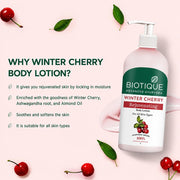 Biotique Winter Cherry Rejuvenating Body Lotion | Moisturizes and Hydrates the Skin | Prevents Ageing, Wrinkles and Dark Spots| 100% Botanical Extracts| Suitable for All Skin Types | 300ml